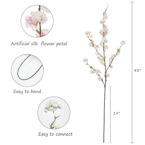 Artificial Cherry Blossom Flowers (4pcs, Light Pink), Real Touch Silk Bouquet for Home, Wedding, Garden and Party Events Decoration, DIY Fake Floral Arrangements - color: Light Pink