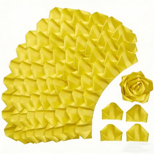 300pcs Premade Satin Ribbon Rose Petals Half-Finished for Eternal Rose DIY Ramos Forever Flowers Bouquets Everlasting Floral,for Wedding,Anniversary,Engagement (300 Pcs Lemon) - color: 300 Pcs Lemon