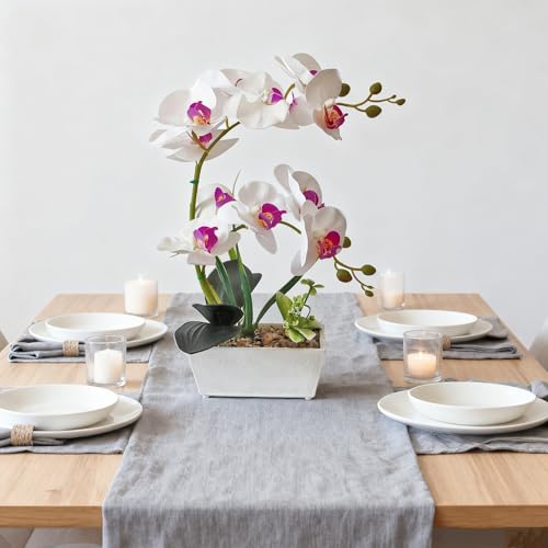 White Orchids Artificial Flowers Fake Orchid in Pot Phalaenopsis Flower Large Faux Orchid Plant Real Looking Fake Flowers Table Decor for Living Room Centerpieces Indoor Bathroom Plants - color: White
