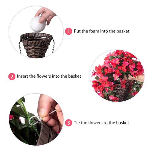 INSPRING Artificial Bougainvillea Faux Flowers Plants Baskets for Outdoor Outside Decoration, 3PCS Fake Silk Flowers Long Trailing Vines UV Resistant Realistic for Front Door Porch Patio (RedHotpink) - color: Redhotpink