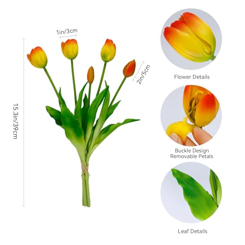4 Budles (20Pcs) Orange Tulips Artificial Flowers 13" Latex Fake Flowers for Wedding Home Decor(Orange) - color: Orange