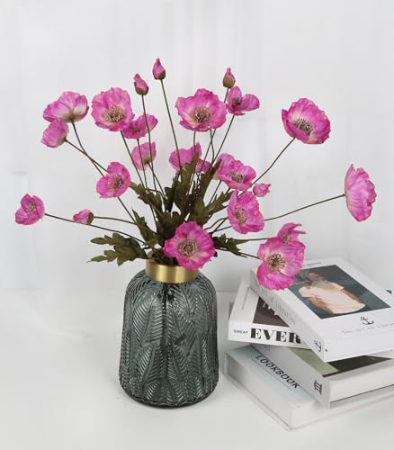 IPOPU Artificial Poppies 6PCS Fuschia Silk Flowers with Stems Hot Pink Poppies Flowers Artificial Realistic Floral Arrangements for Wedding Centerpieces Home Table Party Decor (Fuschia) - color: Fuschia