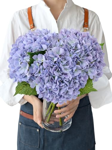 JINWOE Boho Hydrangea Artificial Flowers,3pcs 21" Latex Real Touch Flowers, Faux Flowers Fake Artificial Hydrangeas with Stems for Bouquet Table Centerpieces （Light Purple） - color: Purple