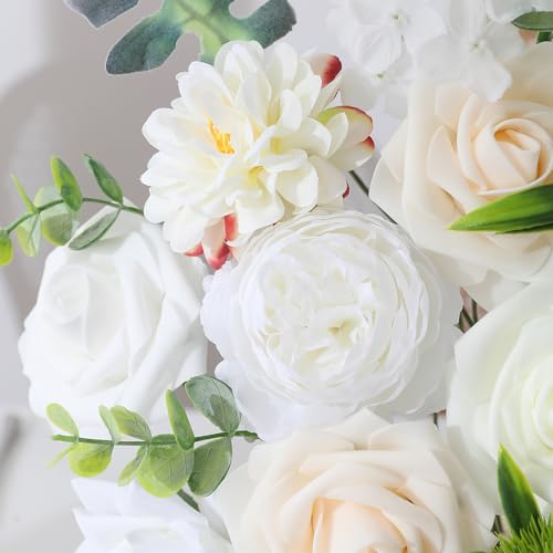 Floweroyal Artificial Flowers Fake Rose Flowers Dahlia with Stems for DIY Wedding Bridal Bouquets, Baby Shower, Floral Arrangement, Table Centerpieces, Home Decorations - color: Milk White