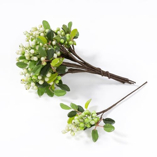 SHACOS Artificial White Berry Stems 20 PCS Pack Fake Berries Branches Spray with Green Leaves 9.8 inch Small Berry Picks for Christmas Decorations Crafts Filler Holiday Home Decor, White - color: White, size: 20 PCS