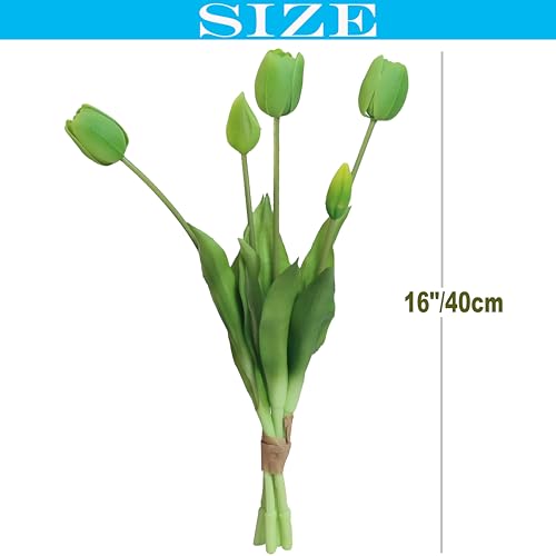 20pcs Artificial Tulip Flowers,16 Inch Real Touch Tulip Stems with Faux Leaves, Faux Tulips and Buds for Home Décor Centerpiece Ornament Wedding Bouquet,Green - color: Green
