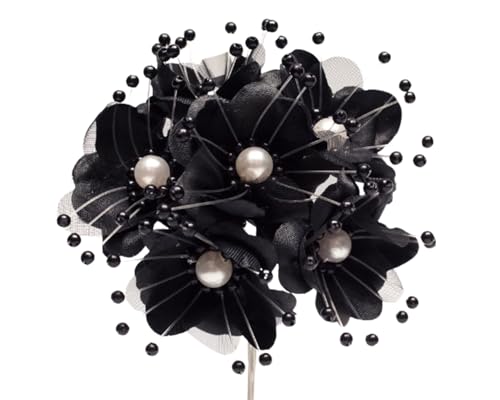 72PC Artificial Silk Pearl Spray Craft Flower for Home Craft Decor DIY Wedding Bridal Veil Headband Dress Cake Topper Embellishment Scrapbook Favor Corsage Floral Bouquet Arrangement (Black) - color: Black