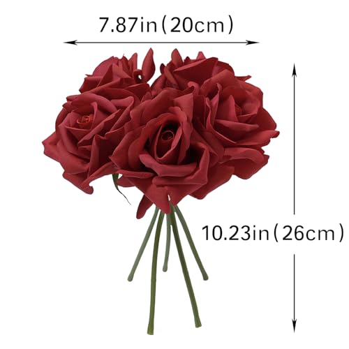 Artificial Roses-10-pcs Soft Touch Fake Flowers with Stems, Realistic Bridal Bouquet & Bulk Home Party Wedding Decor Roses - color: Red 10pcs