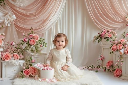 Kate 7x5ft Baby Shower Backdrop Curtain Pink Floral Decor for Ceremony Photography Background Romantic Bridal Shower Party Photo Booth Props with Rose Garland Drapes - size: 7x5ft