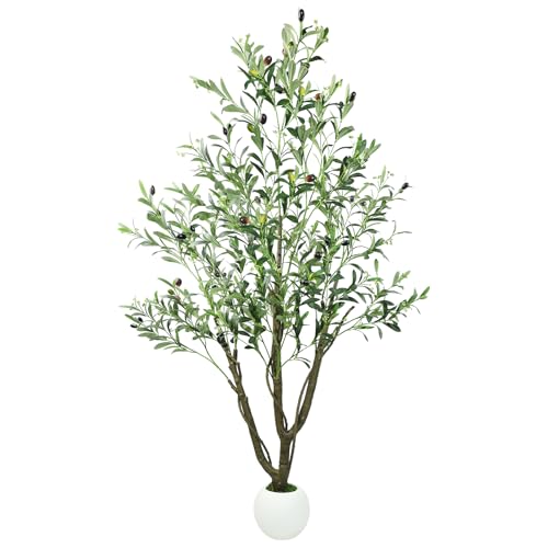 Caxchiling Artificial Olive Tree 5FT, Fake Tree for Indoor Outdoor, Lifelike Faux Large Floor Plants with Heavy Trunk with Vines and Ball-Shaped Pot, Home Office Living Room Bedroom Front Door Decor - color: Olive, size: 5ft