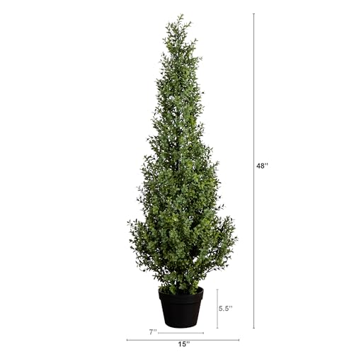Nearly Natural 4ft UV-Resistant Artificial Boxwood Topiary Tree - Lifelike Greenery for Indoor and Outdoor Decor, Includes Nursery Planter