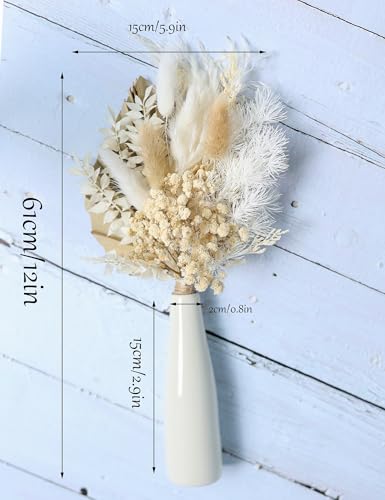 xin's convey Dried Flowers with Ceramic Vase,Dried Pampas Grass Bouquet, Dried Flowers for Boho Home Decor,Farmhouse Party Decorations, Wedding Table Centrepieces. (Brown) - color: Brown