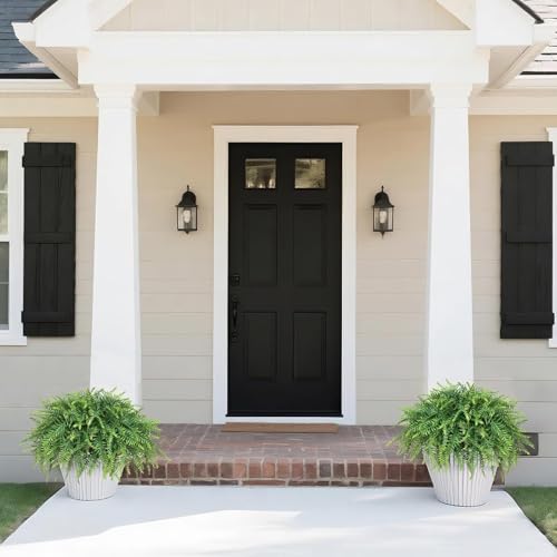 Juxdp 21" Artificial Ferns Plants Topiary - 2 Set for Front Porch Decoration,Fake Boston Fern Potted Plants Faux Greenery Bush UV Resistant for Outdoor Indoor Door Garden Farmhouse Home Decor (Green)