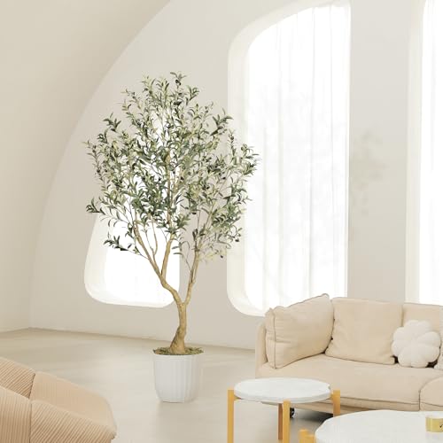 LYERSE Olive Tree 6ft - Olive Trees Artificial Indoor with Large Olive Branches and Lifelike Fruits - Faux Olive Tree for Modern Home Office House Living Room Decor - size: 6ft
