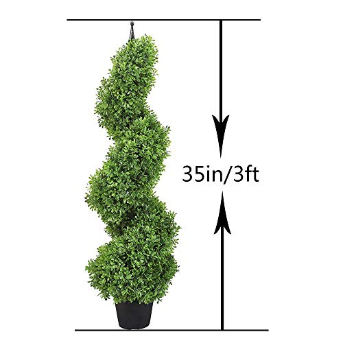 momoplant 35 Inch-3FT Artificial Boxwood Topiary Tree Spiral Plants Spiral Tree Fake Faux Plant Decor in Plastic Pot Green Indoor or Outdoor, Set of 2 - size: 36in