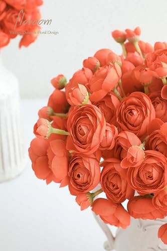 Floroom Ranunculus Artificial Flowers 18 Pcs Burnt Orange Faux Silk Mini Ranunculus Bulk Fake Wedding Filler Flowers for DIY Bouquets, Centerpieces, Bridal Shower Decorations & Arrangements - color: Burnt Orange