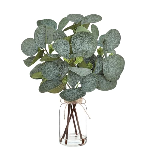 Artificial Eucalyptus Stems in Glass Vase with Faux Water,Artificial Plants Eucalyptus Leaves for Shelf Desk Bathroom Farmhouse Room Coffee Table Home Decor, Central Decoration. - color: Eucalyptus Leaves 5