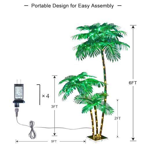 Lighted Palm Tree 6FT 3FT 2FT Artificial Palm Decor for Outdoor 203 LED Light up Fake Tree for Indoor Outside Patio Hawaiian Tiki Bar Decoration - size: 5ft 10in