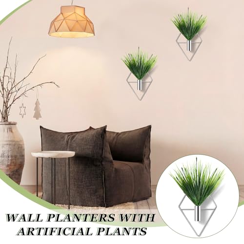 Canlierr 4 Pieces Silver Wall Decor Hanging Planters with Artificial Plants Metal Vase Indoor Aquatic Plant Holder Modern Geometric Wall Art for Home Bathroom Bedroom Living Room Office - color: Silver, size: Aquatic Plant