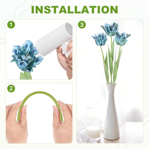 M METERXITY 3-Pack Blue Artificial Parrot Tulip Flowers,27 Inch Faux Parrot Tulip Silk Bouquets Real Touch Faux Flowers for Home/Wedding/Christmas/Party - color: Blue