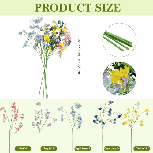 Tigeen 20 Stems Artificial Baby's Breath Flowers – 27" Tall Silk Faux Wildflower Bouquet for Large Tall Vase – Fake Floral Spring Decorations for Wedding Party Spring Table Centerpiece & Home Decor - color: Multi Color