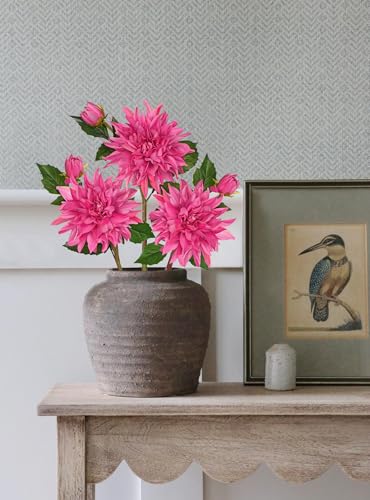 Artificial Dahlia Flowers – Set of 3 | 27.9" Tall Real-Touch Silk Dahlia Stems with Large 6.1" Blooms | Lifelike Deep Pink Faux Flowers for Home Decor, Wedding, Centerpieces & Floral Arrangements - color: Hot Pink
