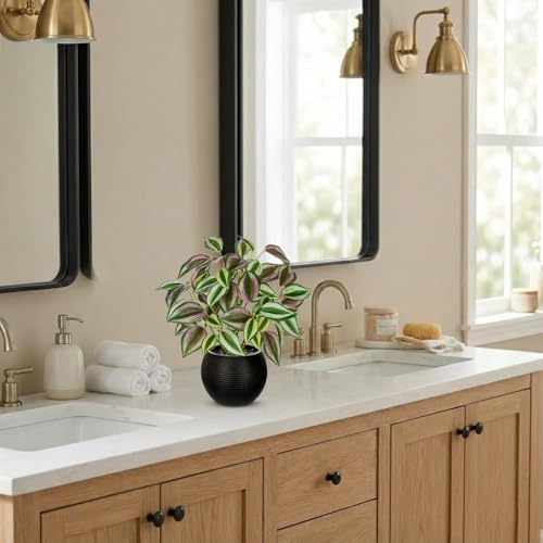 2 Packs Artificial Plants in Black Pot, 12" Faux Plant | Realistic Tradescantia Zebrina Fake Plants Potted Decorative for Home Kitchen Office Desk Bookshelf Decor - color: Purple-green