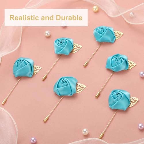 uxcell 24pcs Blue Rose Boutonnieres Flower Buttonholes Pocket Boutonnieres Pins for Wedding Ceremony Anniversary Prom Formal Dinner Party - color: Blue