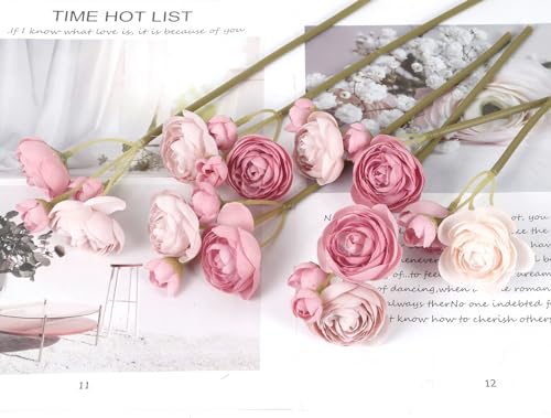 IPOPU Artificial Ranunculus 2 Bouquets Silk Flowers with Stems 12PCS Faux Ranunculus Mini Fake Flowers for Wedding Bouquet Bridal Shower Decorations Floral Filler Flowers Centerpieces (Dusty Rose) - color: Dusty Rose