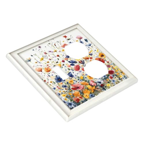 Decorative Art Light Switch Covers Watercolor Wildflower Bouquet 2 Gang Single Toggle Duplex Combination Electrical Faceplate Switchplate Wall Plate for Home Decor - color: Watercolor Wildflower Bouquet, size: 2 Gang Toggle-Duplex Comb/4.5 x 4.5 IN