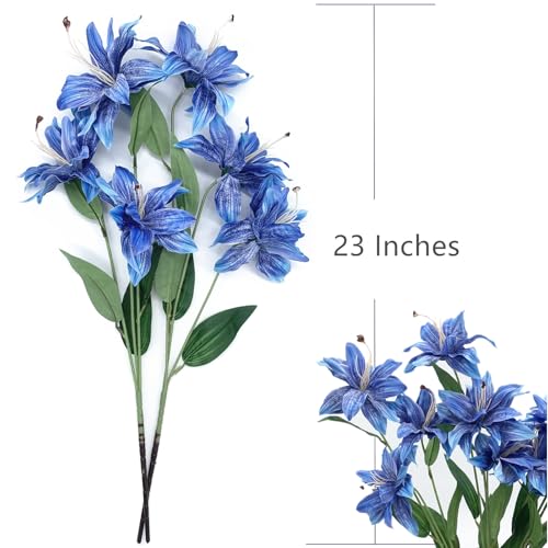 Artifical Lily Flowers Fake Stargazer Lilies Flower Bundles 4 Pack, Faux Silk Lily Floral Stems for Indoor Outdoor Home Garden Decor Office Party Wedding Arrangement Bouquets DIY Decoration - Blue - color: Lily Silk Flowers / Blue 4 Pack