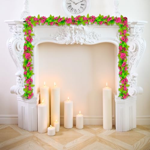 8Pcs 60Ft Fuchsia Rose Garland, Fake Flower Vines, Artificial Vine Flowers, Rose Hanging Garland for Party Wedding, Garden, Room Table, Christmas, Backdrop Wall Arch Decor - color: Fuchsia, size: 8Pcs 60Ft