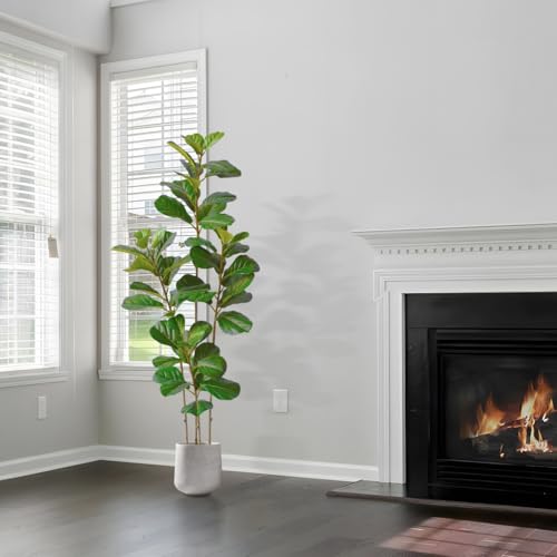 Warmplants 6ft Tall Artificial Fiddle Leaf Fig Tree with White Planter, Faux Ficus Lyrata Tree for Indoor Home Office Living Room Decor - color: Fiddle, size: 6ft