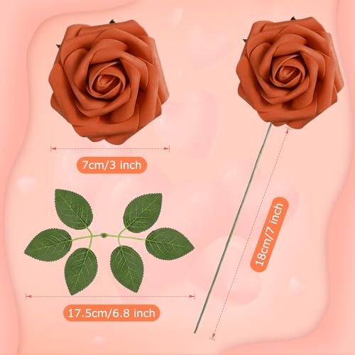 100 Pcs Artificial Foam Rose Flower Faux Bouquet Wedding Fake Rose Gift for Mother's Day Women DIY Bridal Shower Party Table Birthday Home Spring Decor (Orange) - color: Orange