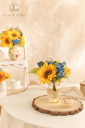 TINGE TIME 9 pcs Sunflowers Artificial Flowers, 6'' Silk Fake Sunflowers with Stems, Yellow Faux Sunflowers for DIY Outdoors Decor Home Decor Tables Centerpieces - color: Yellow