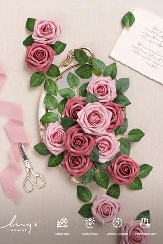 Ling's moment Artificial Roses, Cinnamon Rose & Shabby Pink, 3 Inch 50 Pcs | Foam Material, With Stems, DIY Floral, Wedding/Party Decor, Centerpieces/Bouquet - color: Pk- Cinnamon Rose & Shabby Pink, size: 50Pcs
