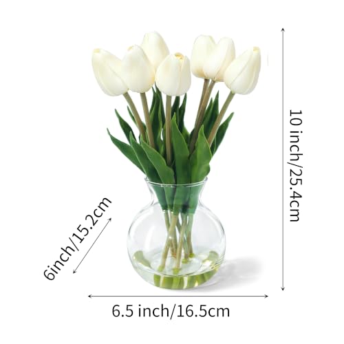Realistic Fake Flowers Artificial Tulip Arrangement with Glass Vase, Adjustable Stems, for Home Living Room Table Office Wedding Decoration（Pinkish-White） - color: Pinkish-white