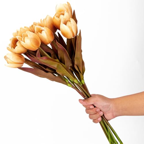 6 PCS 20inch Fall Artificial Tulip Orange Silk Tulips Flower Faux Autumn Tulip 3D Real Touch Flowers for Home Party Wedding Floral Arrangement Centerpiece Table Party Decoration(Orange)