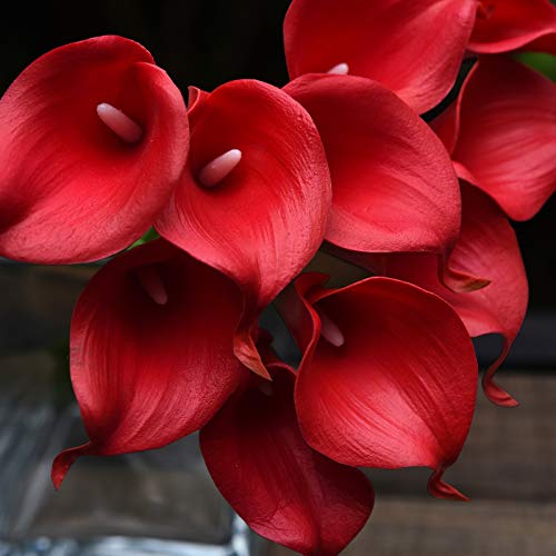 FiveSeasonStuff Real Touch Calla Lily Artificial Flowers Wedding Bridal Bouquet | Floral Arrangements | 15 Calla Lilies (Scarlet Red) - color: Scarlet Red