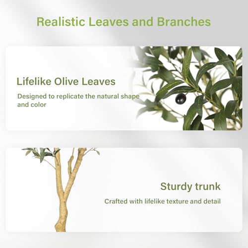 FEELEAD Olive Trees Artificial Indoor 6FT with Planter - Tall Potted Faux Olive Tree, Artificial Plant with Natural Looking Trunk and Lifelike Fruits for Home Office Decor, Weighted Base - size: 6ft