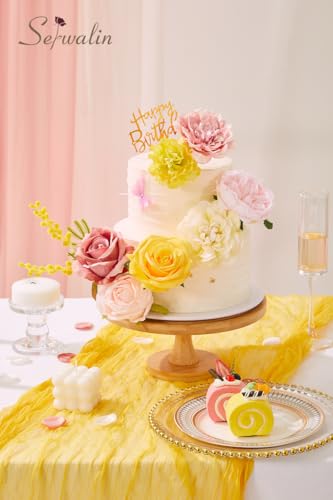 Serwalin Artificial Flowers,Pink Yellow Silk Fake Flowers Box for DIY Wedding Bridal Bouquet, Wedding Cake Flowers for Table Centerpieces Birthday Party Bridal Shower Home Decorations - color: A Pink Yellow, size: 1 Box