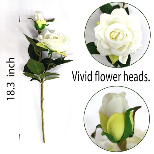 ATFL Ivory White Flowers, Ivory Roses,6 Pcs Faux Silk Real Touch Moisturizing Artificial Rose Flowers for Decoration DIY, Wedding Party, Home Office Decoration and Dining Table Centerpiece (6, White) - color: White