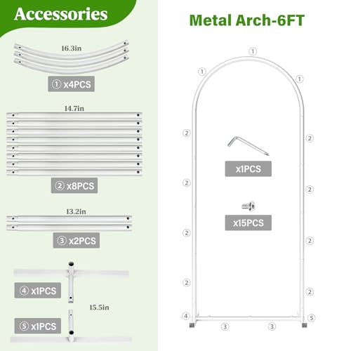6FT Metal Wedding Arch Backdrop Stand,Stable Wedding Arch Frame for Wedding Ceremony Birthday Party Baby Shower Graduation Anniversary Floral Decoration,White - size: 6x2.6FT White