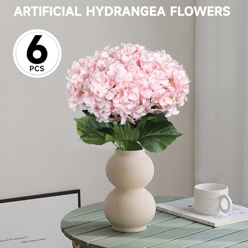 6 PCS Artificial Hydrangea Flowers, Faux Silk Hydrangea with Long Stems, Home Wedding Decor, Table Centerpieces, Party Decorations(Light Pink) - color: Light Pink