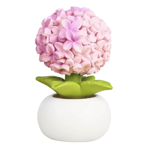 Resin Hydrangea Flower with Pot Mini Artificial Hydrangea Potted Plant Resin Figurines Flowers for Car Dashboard Bathroom Home Kitchen Rustic Table Centerpiece Shelf Decor,Pink - color: Hydrangea