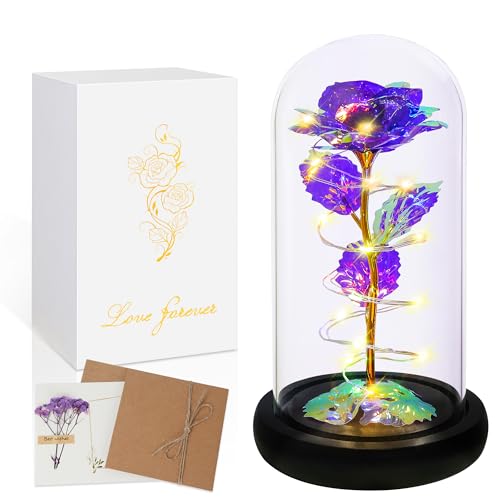 Childom Mothers Day Mom Gifts for Mom,Birthday Gifts for Women Moms Grandma,Flowers for Delivery Prime,Purple Light Up Rose in A Glass Dome,Anniversary Valentines Roses Gift for Her Wife Daughter - color: Purple Large