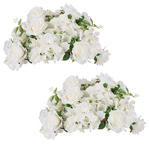 NUPTIO Flower Balls for Wedding Centerpieces - 2 Pcs 14.2 inch Diameter Fake Flower Ball Arrangement Bouquet Party Centerpieces for Tables - White Rose Bouquet Centerpiece Flowers for Wedding Table - color: White, size: 14.2" Diam - 2 PCS
