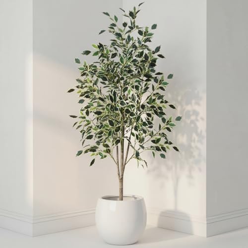 Daifunli 5ft Artificial Ficus Tree Faux Realistic Plants with Silk Leaves and Texture Trunks Fake Ficus Tree for Home Decor Indoor Office Living Room Porch Outdoor Housewarming Gift - style: Ficus