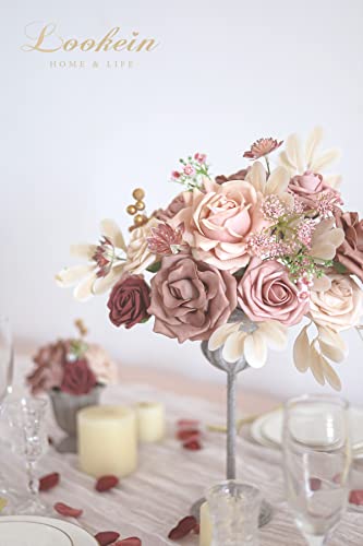 Lookein Artificial Flowers for DIY Wedding Decoration Bridal Bouquet Table Centerpieces Flower Wreaths Aisle Flowers Home Decor, Belle Dusty Rose - color: Belle Dusty Rose