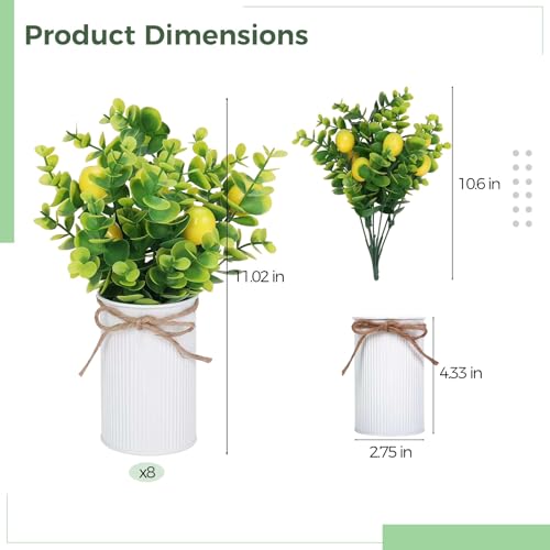 8 Pcs 11.02 Inch Faux Lemon Potted Plants, Realistic Artificial Lemon Trees in Metal Pots for Table Centerpieces, Kitchen Decor & Farmhouse Style, Indoor/Outdoor Use